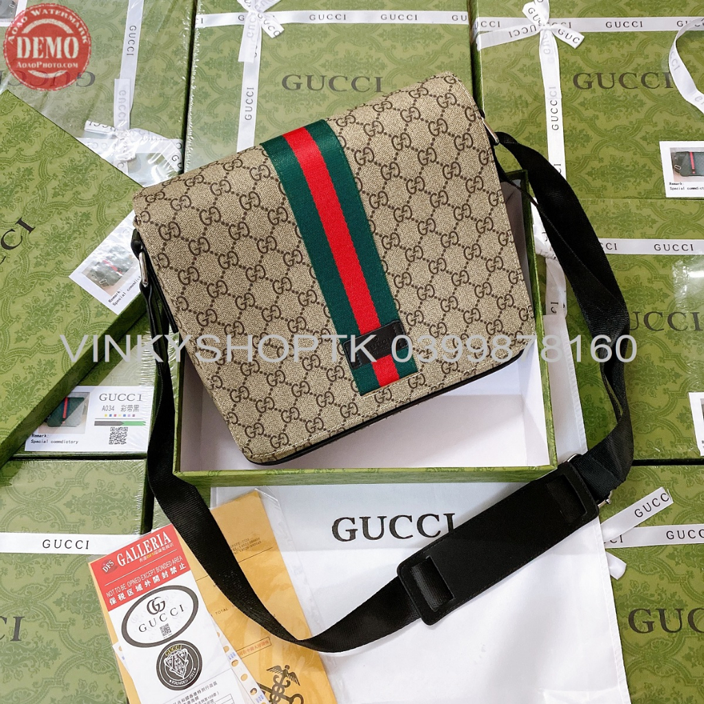 Túi đeo chéo nam nữ unisex hoạ tiết sọc gg messenger da thật nút hít nam châm gucci dáng cặp fullbox hàng sẵn hoả tốc