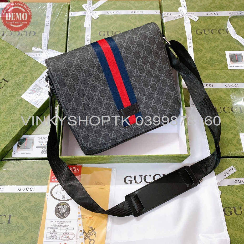 Túi đeo chéo nam nữ unisex hoạ tiết sọc gg messenger da thật nút hít nam châm gucci dáng cặp fullbox hàng sẵn hoả tốc