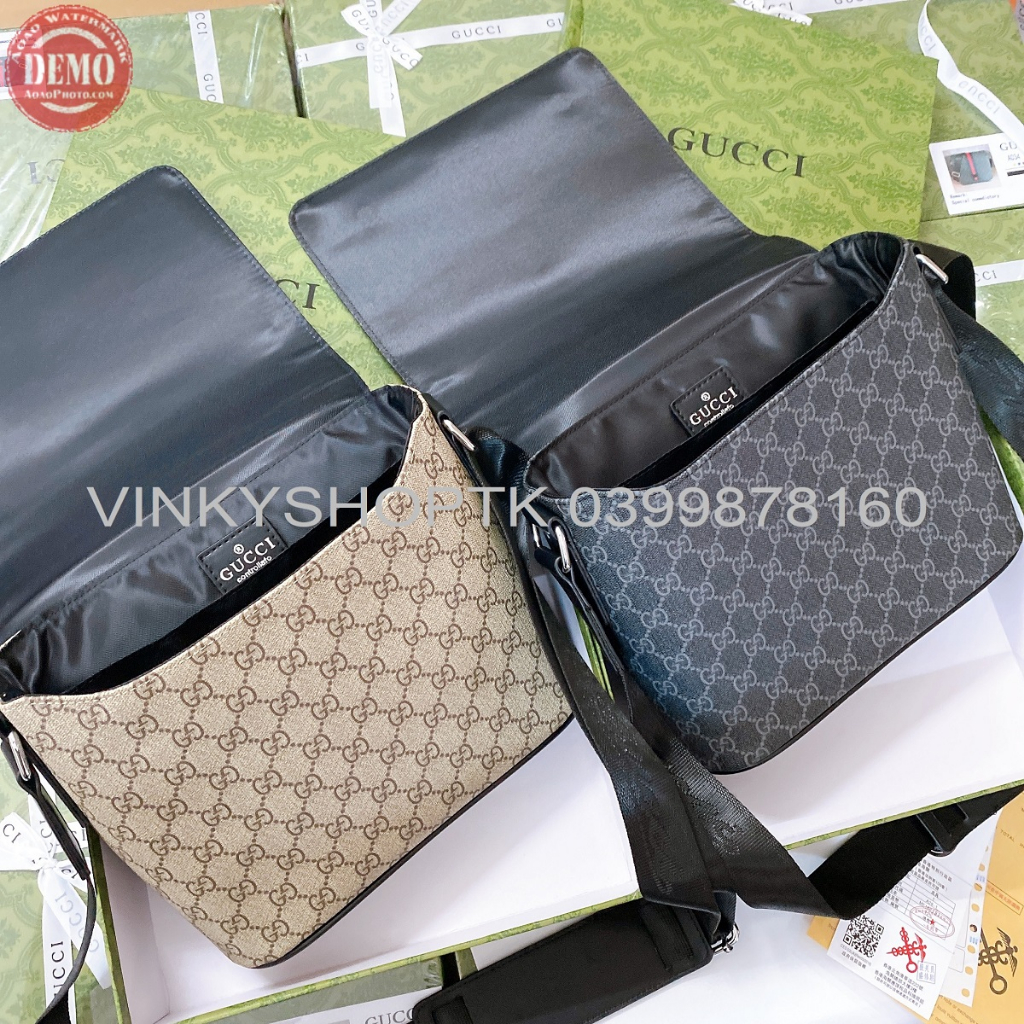 Túi đeo chéo nam nữ unisex hoạ tiết sọc gg messenger da thật nút hít nam châm gucci dáng cặp fullbox hàng sẵn hoả tốc