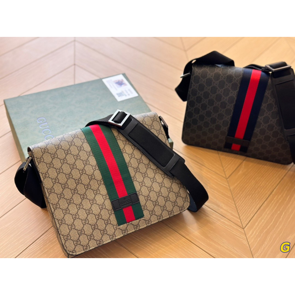 Túi đeo chéo nam nữ unisex hoạ tiết sọc gg messenger da thật nút hít nam châm gucci dáng cặp fullbox hàng sẵn hoả tốc