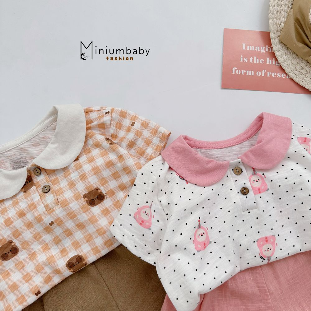 Áo sơ mi cộc tay in họa tiết đáng yêu điệu đà cho bé chất liệu 100% cotton, quần áo trẻ em miniumbabyfashion A1683