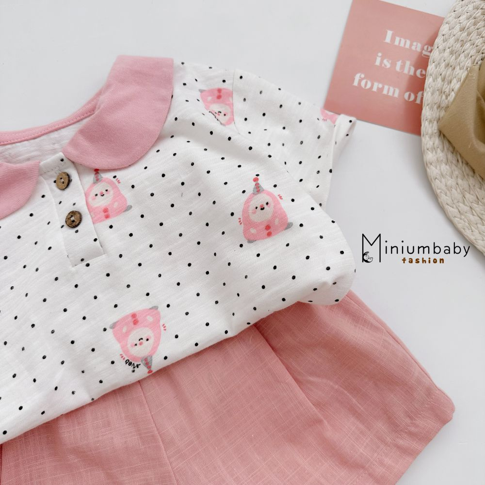 Áo sơ mi cộc tay in họa tiết đáng yêu điệu đà cho bé chất liệu 100% cotton, quần áo trẻ em miniumbabyfashion A1683