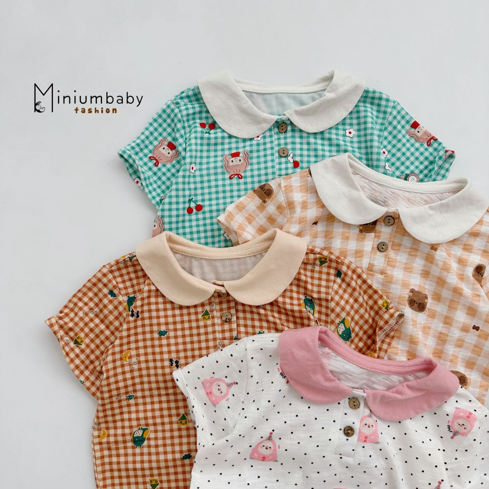 Áo sơ mi cộc tay in họa tiết đáng yêu điệu đà cho bé chất liệu 100% cotton, quần áo trẻ em miniumbabyfashion A1683