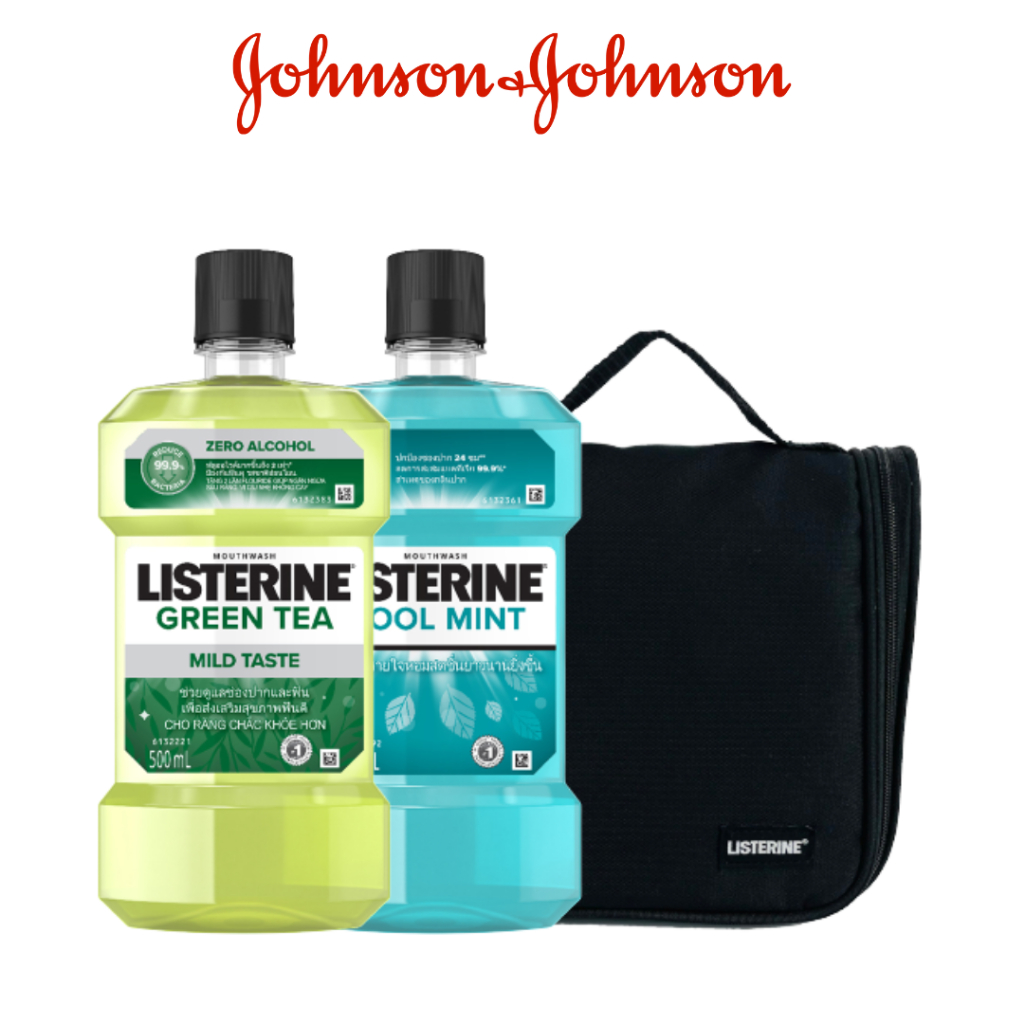 [GIFT] Combo Listerine CM 500ml + Trà Xanh Không Cay Green Tea 500ml + Túi Du Lịch Listerine