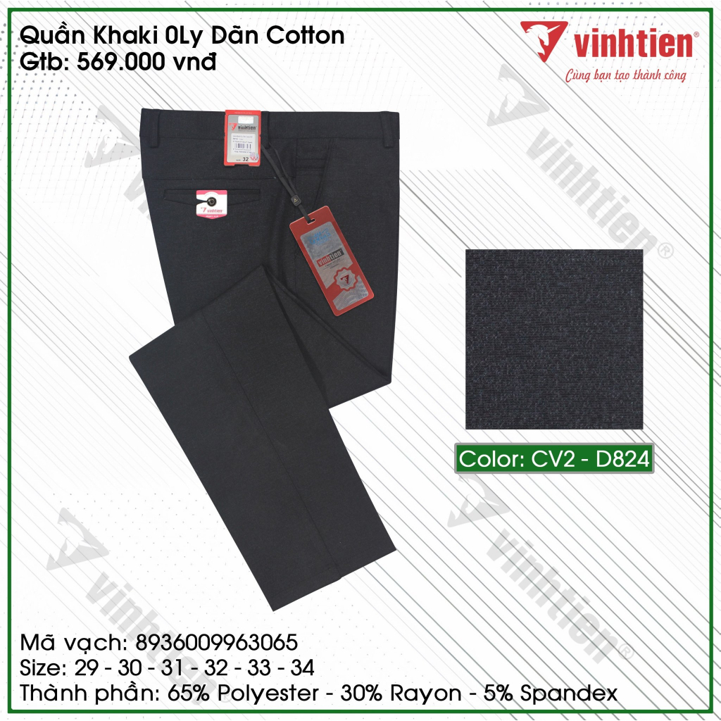 Quần Kaki 0Ly Nam Dãn Cotton Classic Vĩnh Tiến 569 - Nhiều Màu