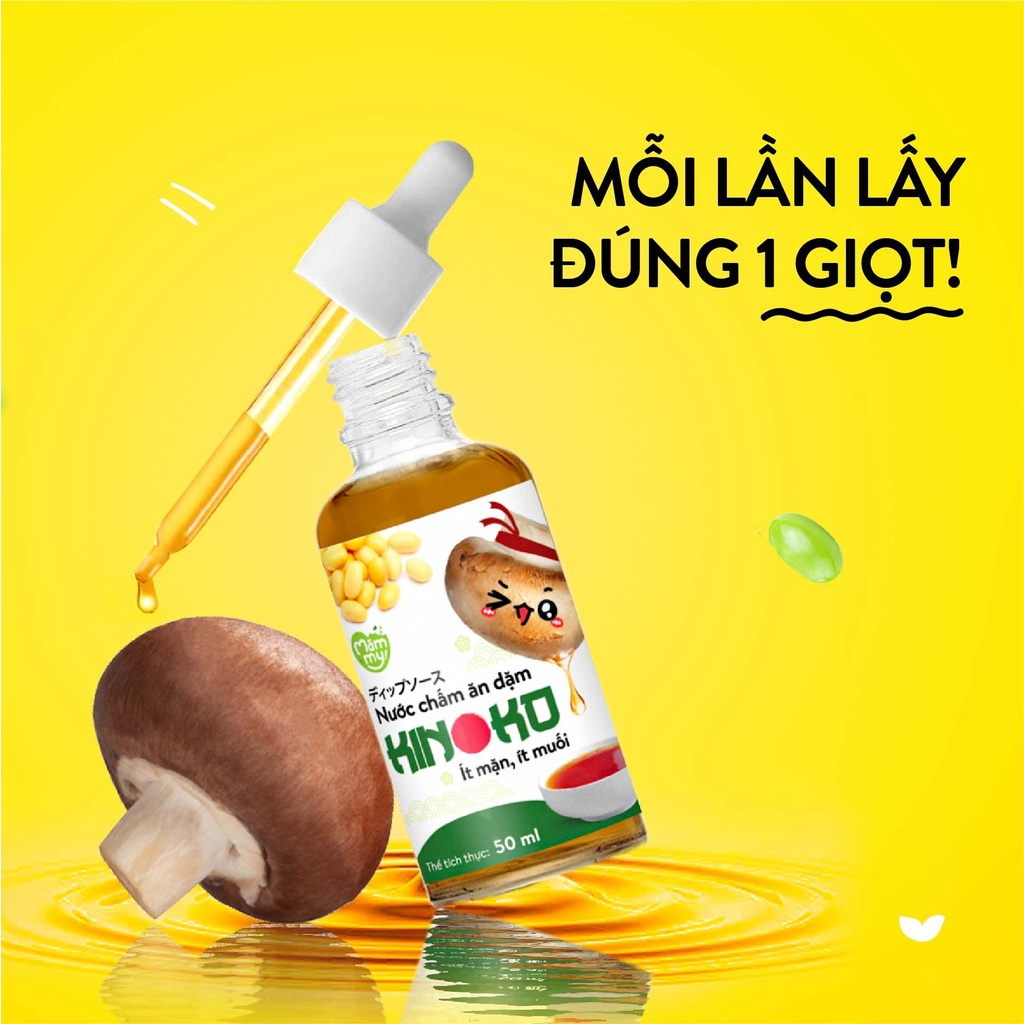 Nước mắm ăn dặm Kinoko cho bé trên 6 tháng làm từ nấm giúp bé ăn ngon ít muối, chai nhỏ giọt, 50ml