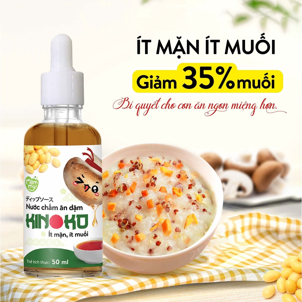 Nước mắm ăn dặm Kinoko cho bé trên 6 tháng làm từ nấm giúp bé ăn ngon ít muối, chai nhỏ giọt, 50ml