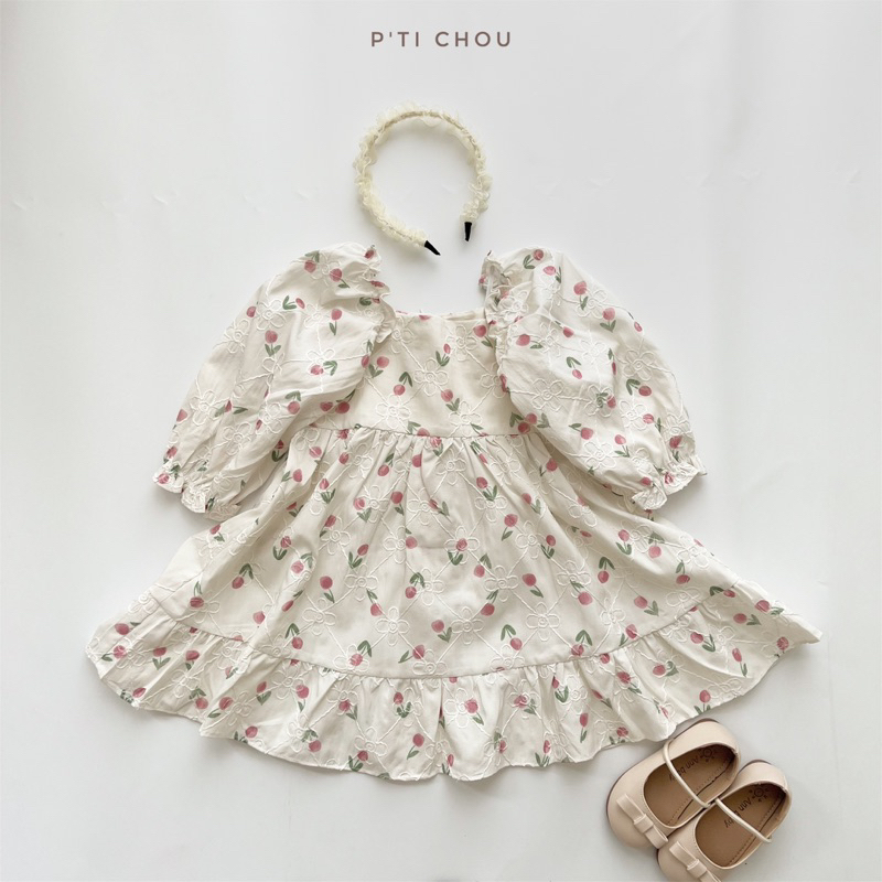 Tulip dress Váy hoa ren Tulip thiết kế P'ti chou cho bé 8kg - 23kg