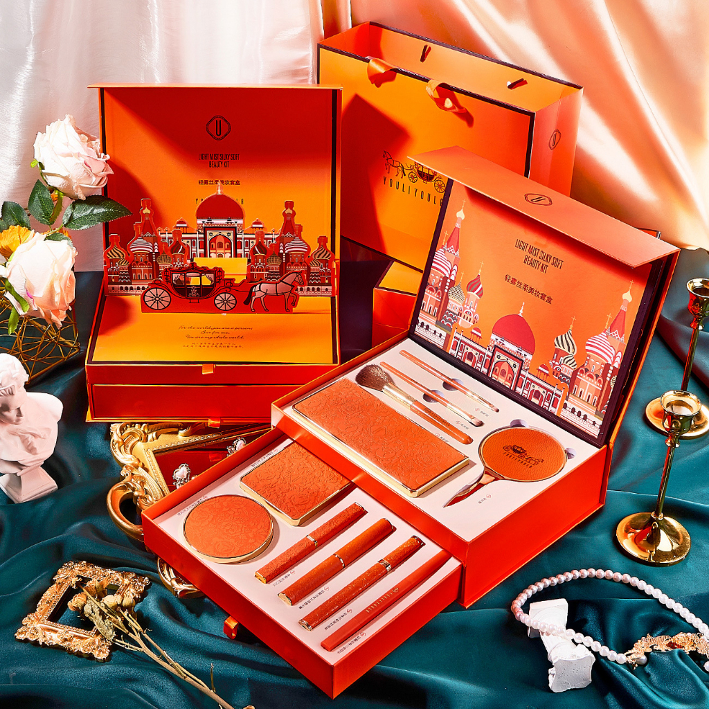 Hộp quà tặng trang điểm YouliYouli màu cam 11 món nội địa trung + kèm túi đựng -Quà tặng bạn gái 20/10,sinh nhật,noel,..