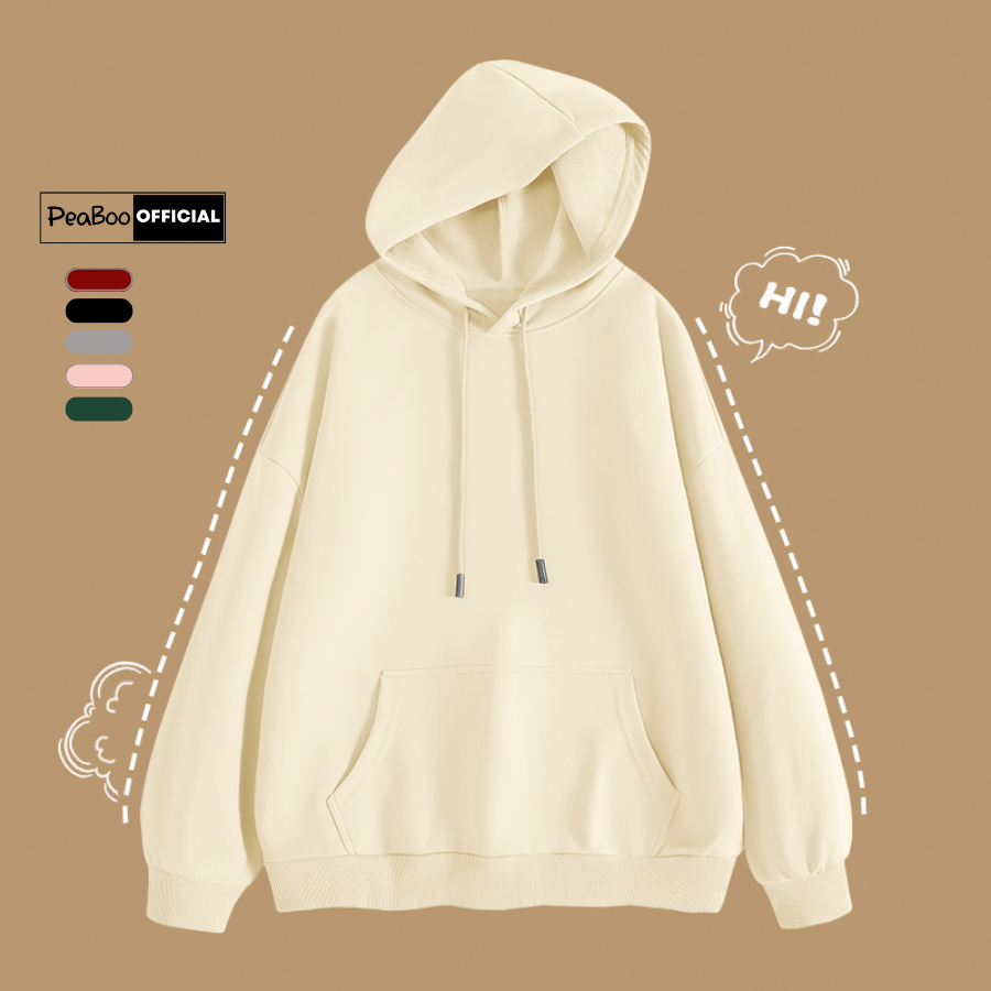 Áo Hoodie Trơn Basic Nam Nữ By PEABOO Unisex Chất Nỉ Lót Bông Mũ 2 Lớp Form Rộng