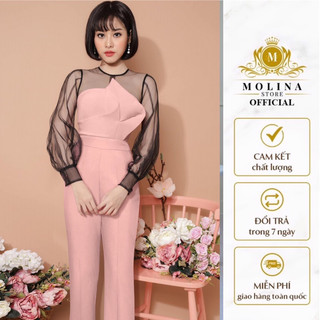 Jumpsuit Dáng Dài Ngực Cách Điệu Phối Tay Ren Thiết Kế Molina Đính Ngọc Điệu Đà, Phù Hợp Đi Chơi Đi Tiệc