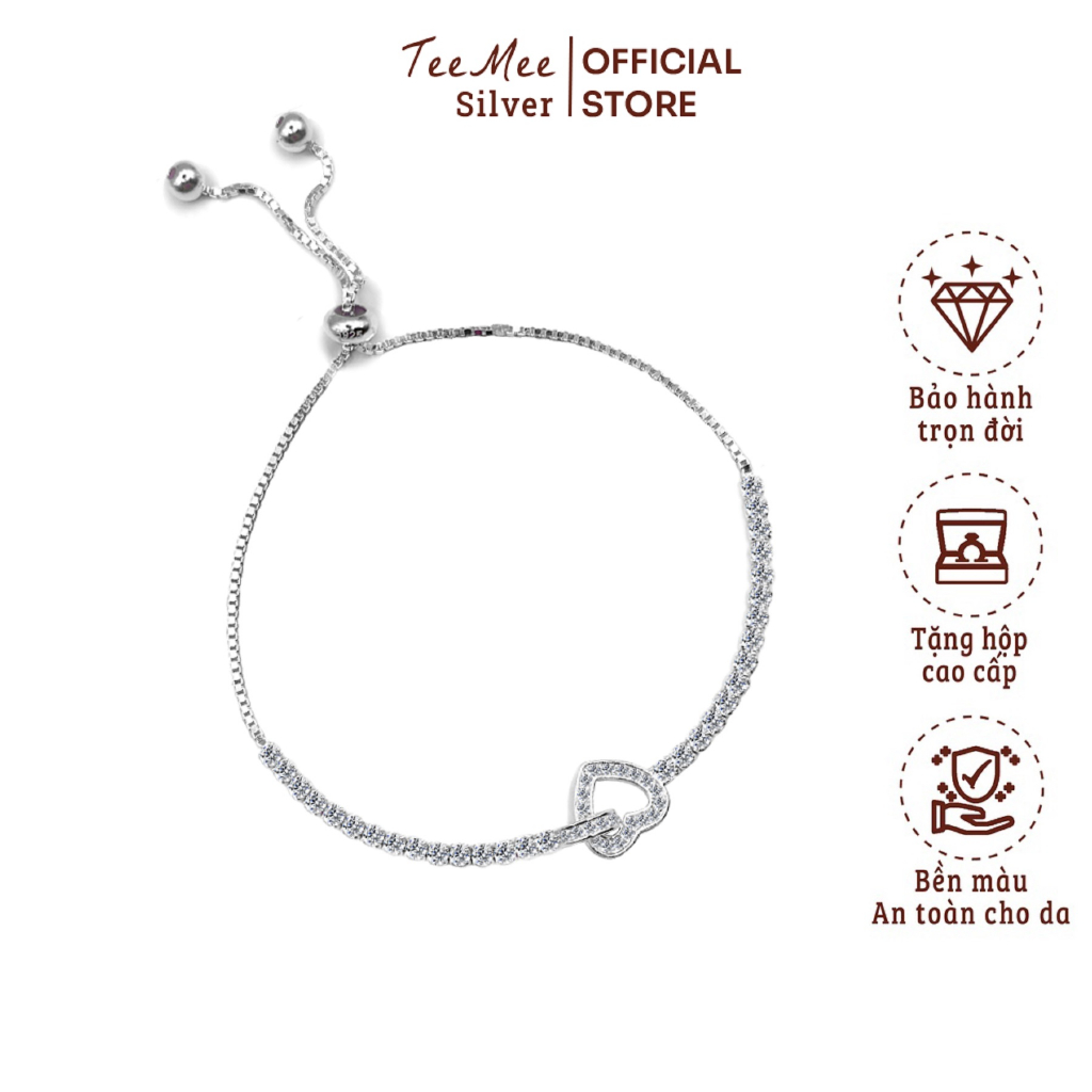 Lắc tay bạc nữ đẹp dây rút hình trái tim, vòng tay thời trang phụ kiện trang sức bạc 925 cao cấp TeeMee - T106