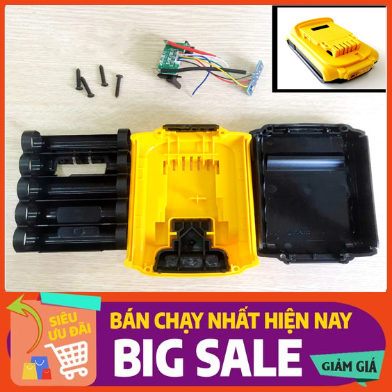 Bộ vỏ và mạch pin Dewalt 18V-20V Li-ion, 1 hàng cell, có Led báo, nhận sạc zin dùng cho máy khoan Dewalt chính hãng