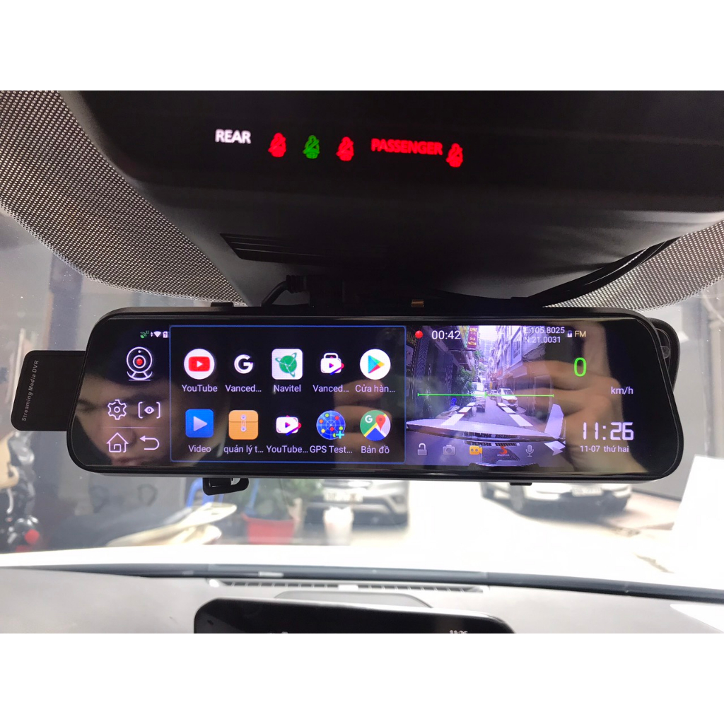 Camera hành trình ô tô gương android D10, màn lớn 10IN FULLHD, tích hợp cam lùi ,SIM 4G WIFI,có cảnh báo giao thông