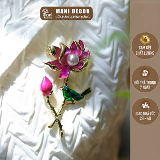 Ghim cài áo hoa sen bằng kim loại đính ngọc trai phong cách Vintage - Mani Decor