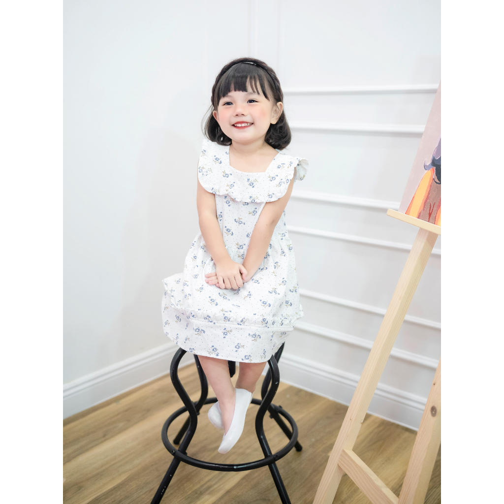 Váy Bé Gái Thiết Kế Cổ Vuông Nhún Bèo Họa Tiết Xinh Xắn Cho Bé Từ 1 Đến 6 Tuổi - Montren Dress - SAOLA CLOTHING - DRC046