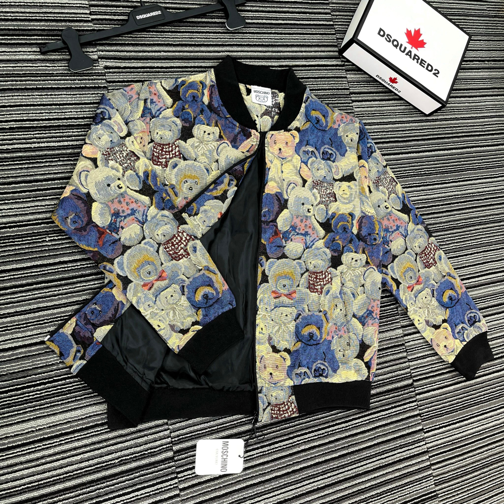 Áo khoác bomber Gấu Moschin Xanh cho Nam Nữ Bản sieeui cấp mẫu mới Tết 2024, Áo khoác nỉ MOSCHlNO Gấu siêu cấp Loại 1