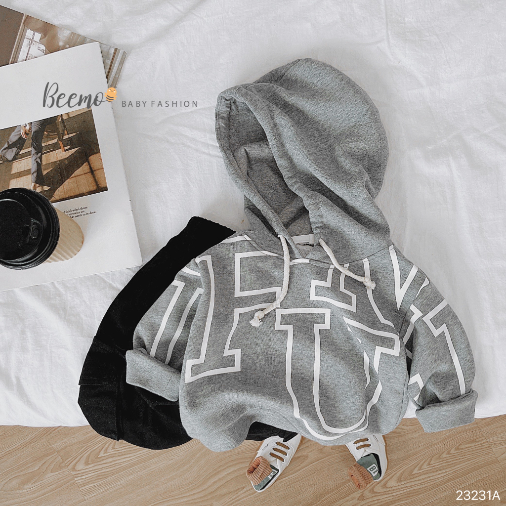 Áo Hoodie in chữ cho bé Beemo,Chất liệu nỉ da cá dày dặn, đứng form, siêu ấm,thiết kế có mũ B368