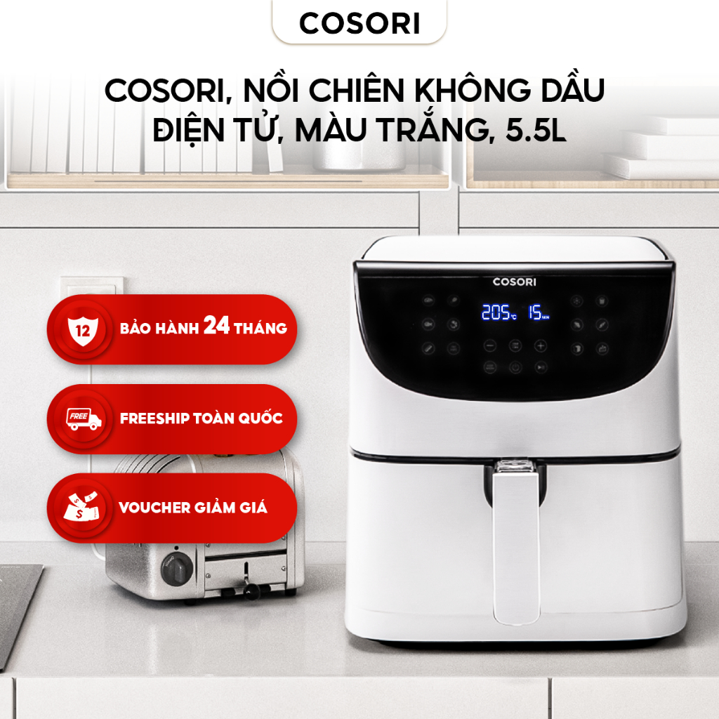Nồi Chiên Không Dầu Cosori CP158 5,5L - Trắng - 13 Chế Độ Nấu Thiết Lập Sẵn - Hàng Chính Hãng