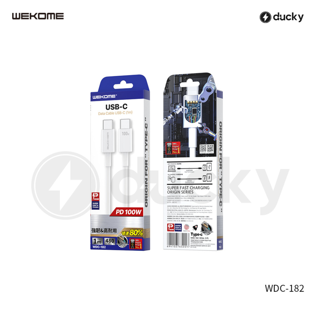 Cáp sạc nhanh TypeC to Type C Wekome 100W  WDC-182 1m cho Macbook, Laptop, điện thoại Samsung, Oppo, Xiaomi