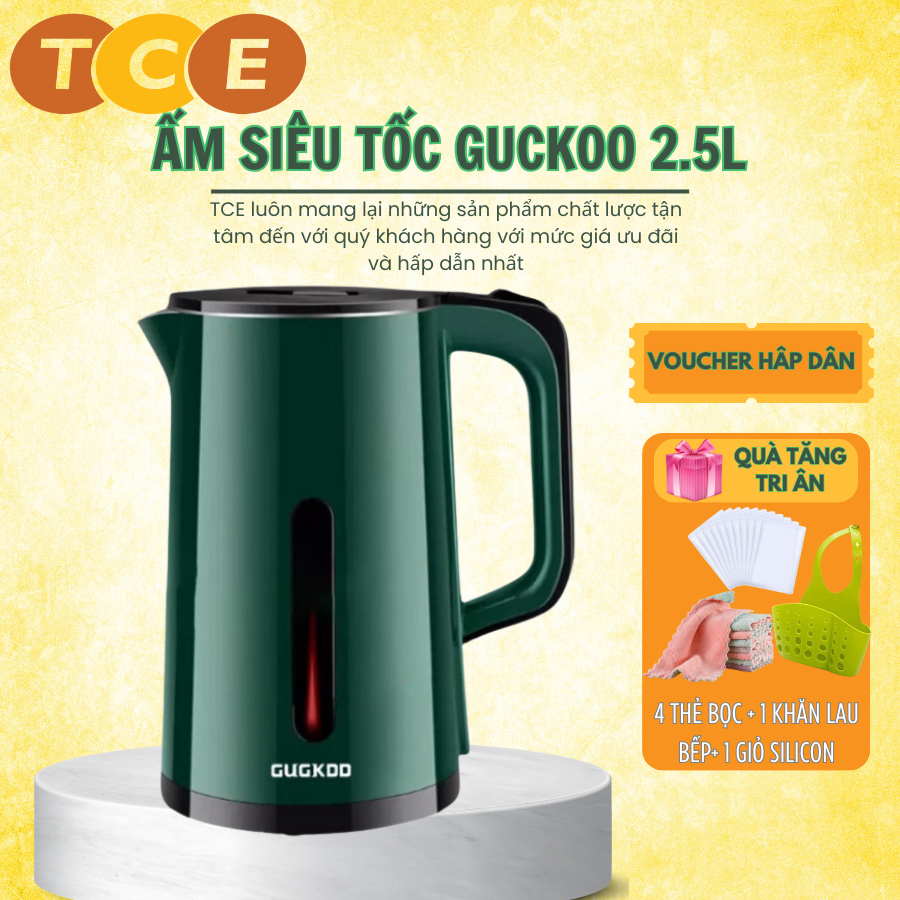 Ấm siêu tốc đun nước Cuckoo công suất cao 1500W tự ngắt điện khi sôi, 2 lớp cách nhiệt dung tích 2.5L, bảo hành 12 tháng