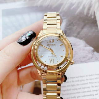 Đồng hồ nữ chính hãng citizen em0512-58d - máy quartz eco drive - kính sapphire - vỏ dây thép không gỉ