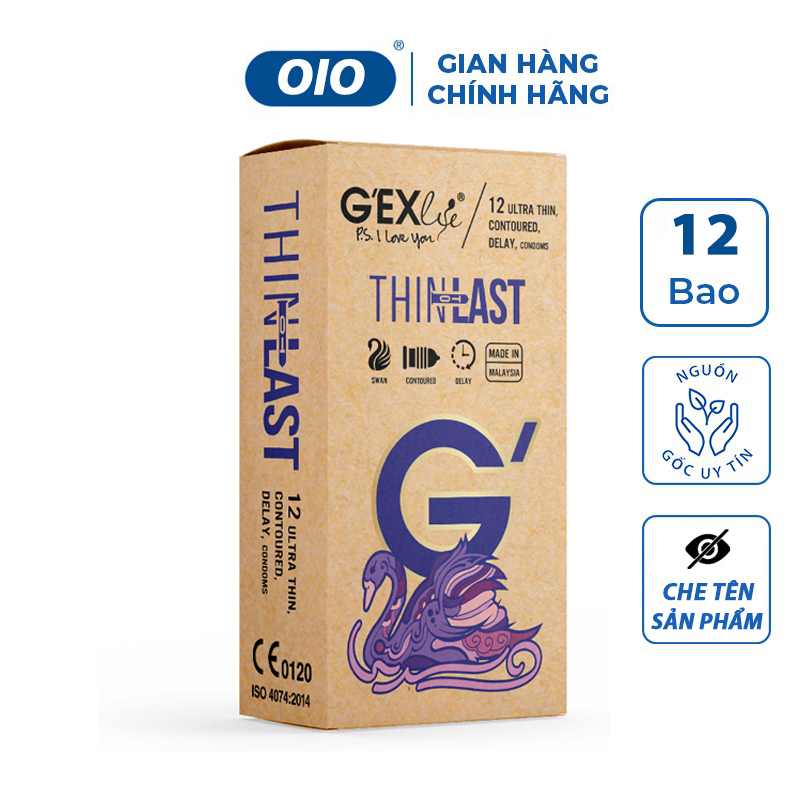 Bao cao su GEXlife Thintolast siêu mỏng gân gai hạt nổi kéo dài thời gian quan hệ