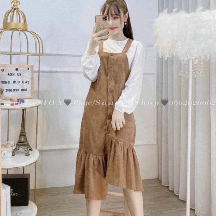 Đầm Bầu Váy Bầu Dài Tay Thu Đông Dáng Suông-Váy bầu cotton dài tay THU ĐÔNG, xếp tầng
