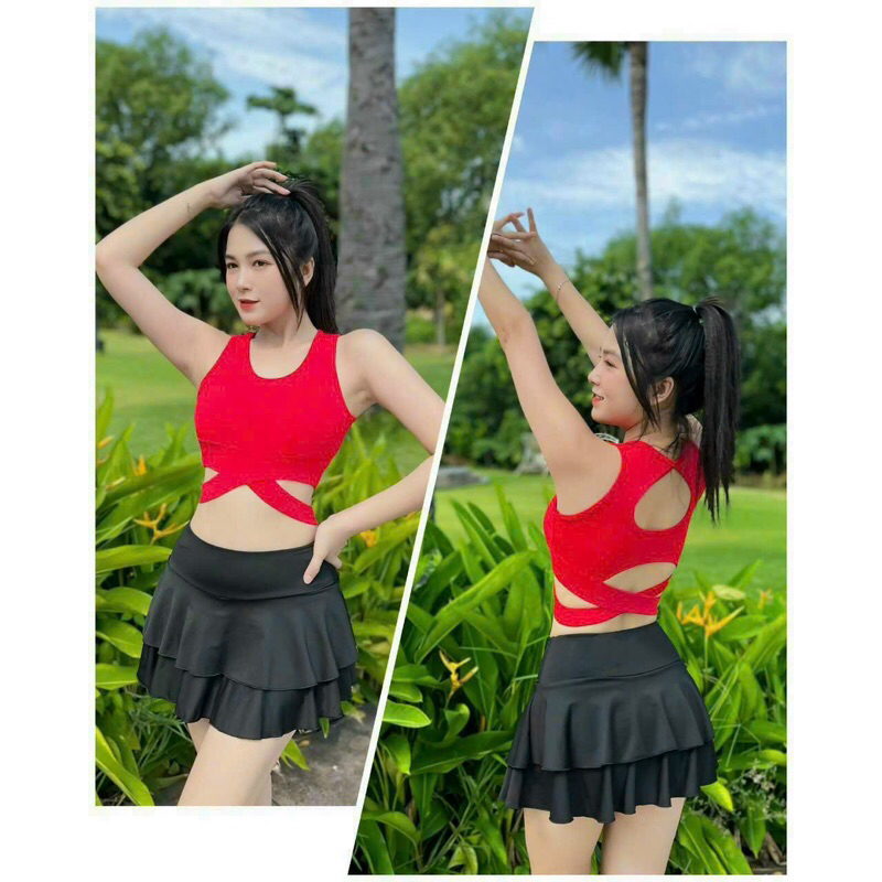 Áo bra tập gym yoga dây chéo eo sẵn mút