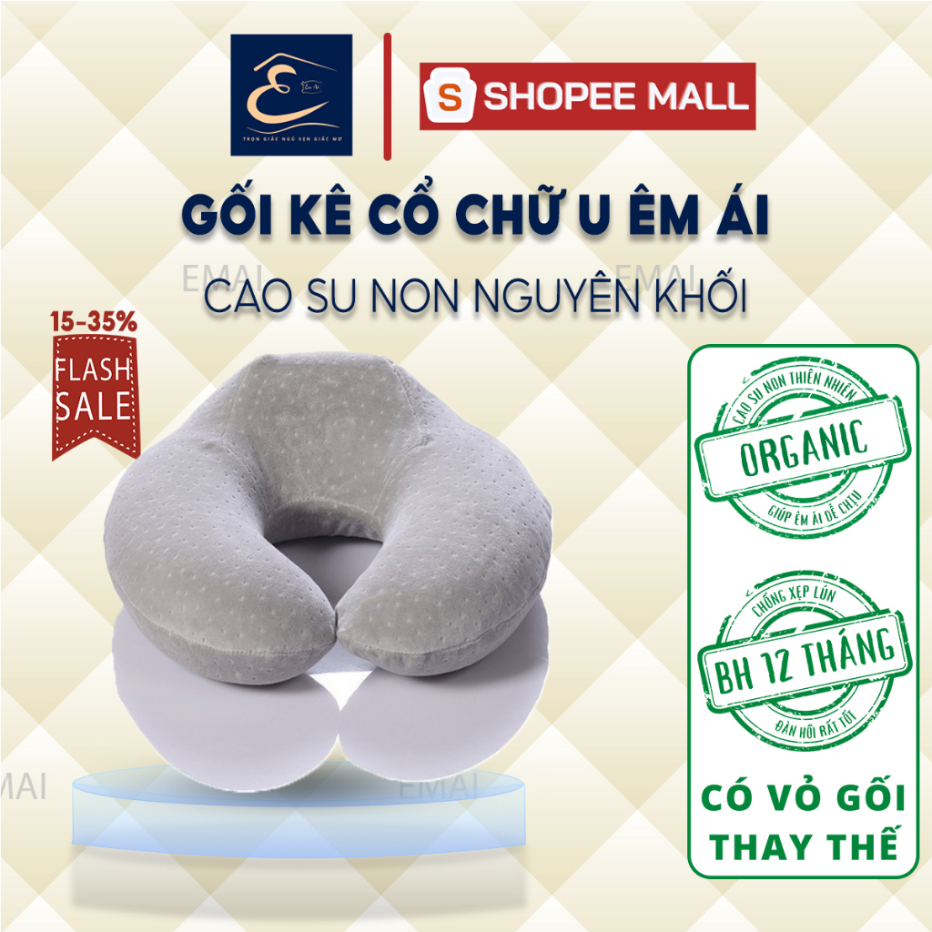 Gối kê cổ chữ U massage Êm Ái cao su thiên nhiên non mềm mại êm dành cho lái xe đi du lịch và tiện dùng trong