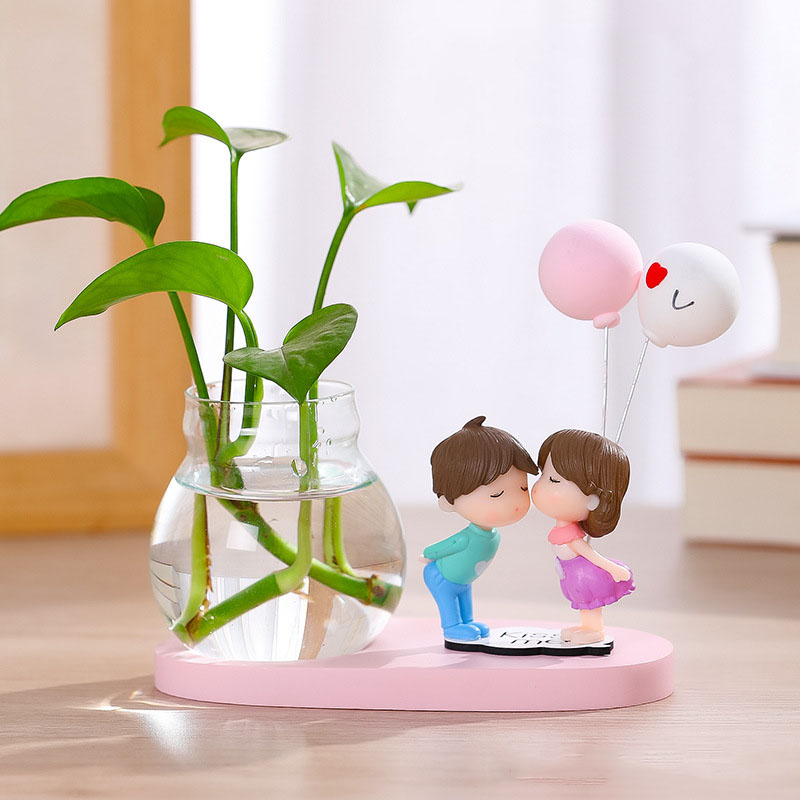 Bình thủy sinh kèm tượng cặp đôi tình yêu Ráp dễ thương trang trí bàn làm việc, phòng khách, quà tặng bạn bè