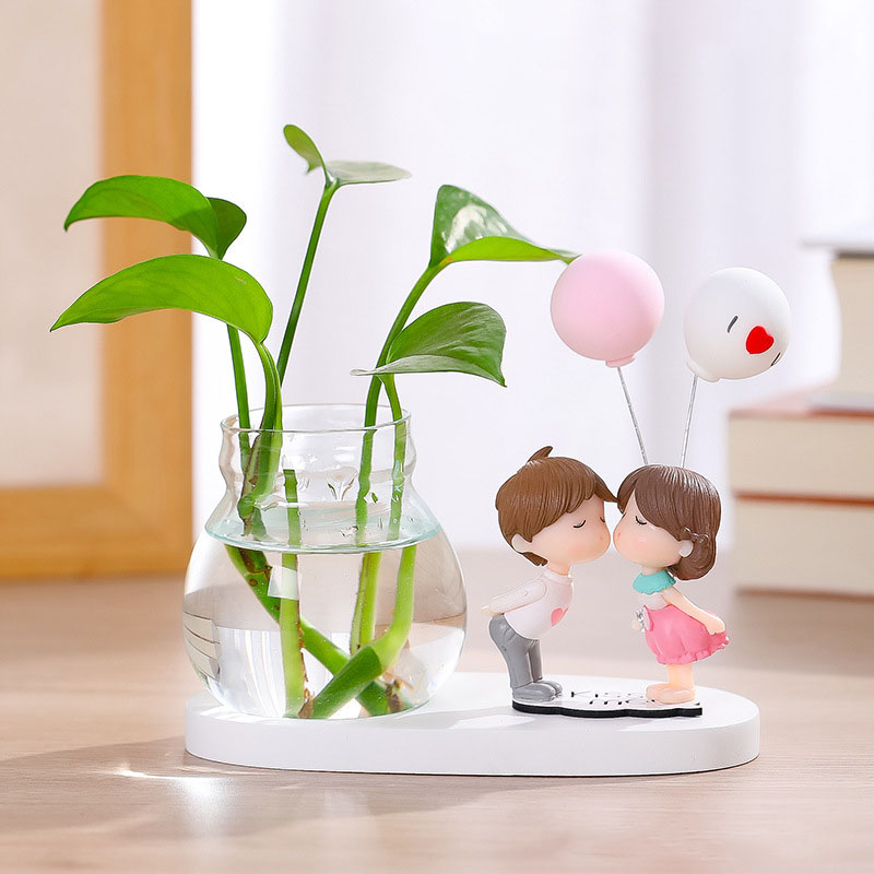 Bình thủy sinh kèm tượng cặp đôi tình yêu Ráp dễ thương trang trí bàn làm việc, phòng khách, quà tặng bạn bè