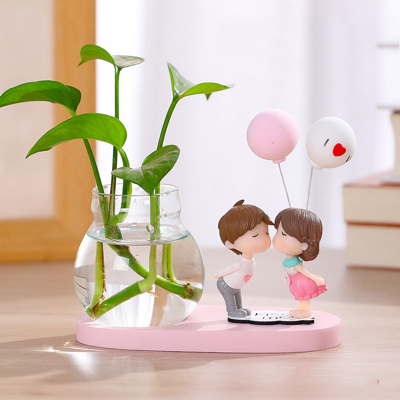 Bình thủy sinh kèm tượng cặp đôi tình yêu Ráp dễ thương trang trí bàn làm việc, phòng khách, quà tặng bạn bè