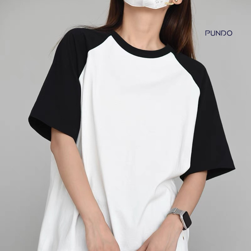 Áo thun trơn unisex cotton 250 gsm form oversize, phối tay màu sắc trẻ trung lạ mắt PUNDO ATPD88