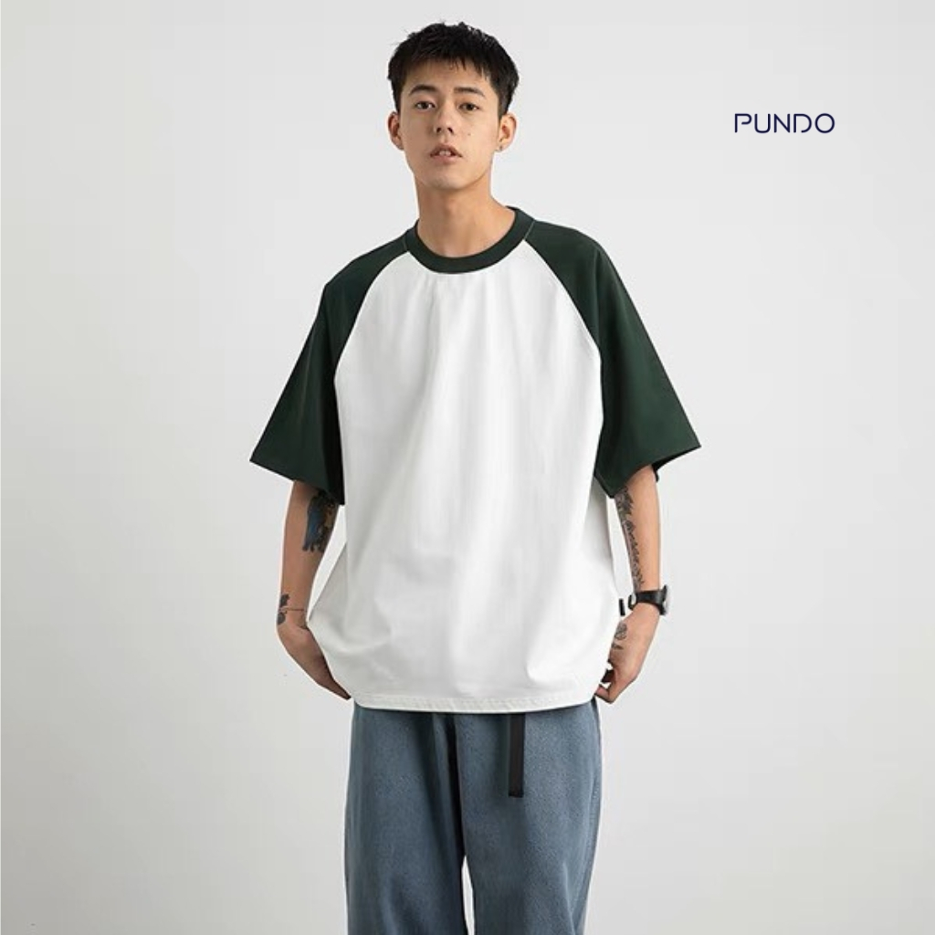 Áo thun trơn unisex cotton 250 gsm form oversize, phối tay màu sắc trẻ trung lạ mắt PUNDO ATPD88