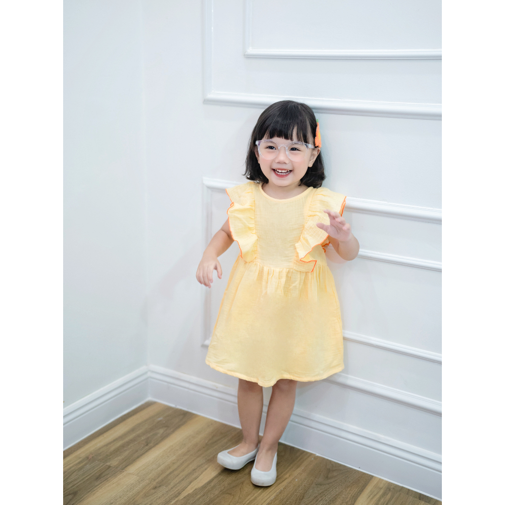 Váy Bé Gái Cổ Tròn Ráp Bèo Xinh Xắn Cho Bé Gái - ANTONELLA DRESS - DRM038 - SAOLA KIDS CLOTHING