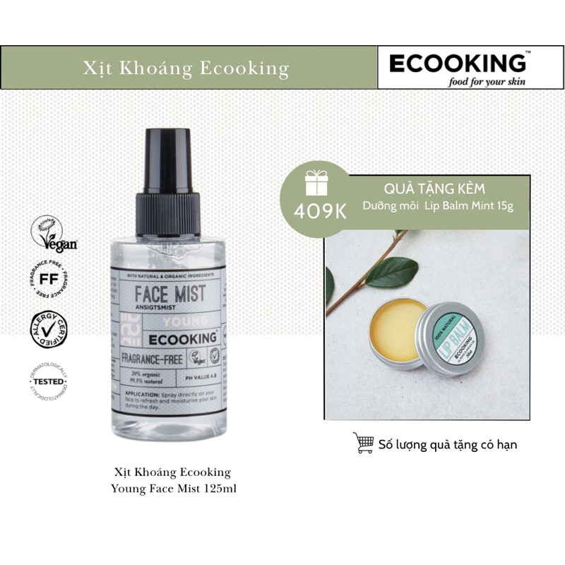 [ECOOKING] Nước xịt khoáng cấp ẩm làm dịu và bảo vệ da Young Face Mist Fragrance Free 125ml (Không mùi) | BigBuy360 - bigbuy360.vn