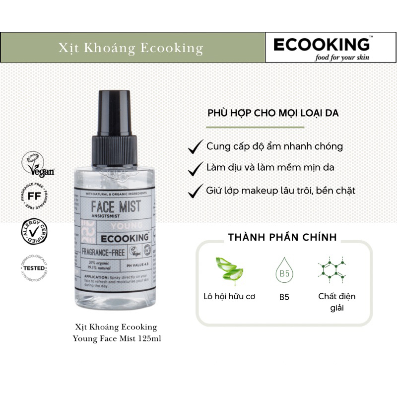 [ECOOKING] Nước xịt khoáng cấp ẩm làm dịu và bảo vệ da Young Face Mist Fragrance Free 125ml (Không mùi) | BigBuy360 - bigbuy360.vn