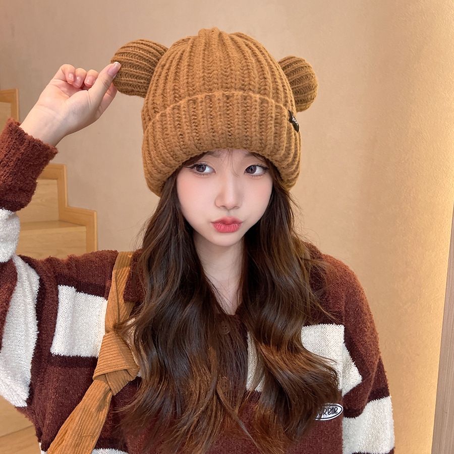 Mũ Len Nam Nữ Phối Tai Gấu Good Bear Xinh Xắn Ấm Áp P2399