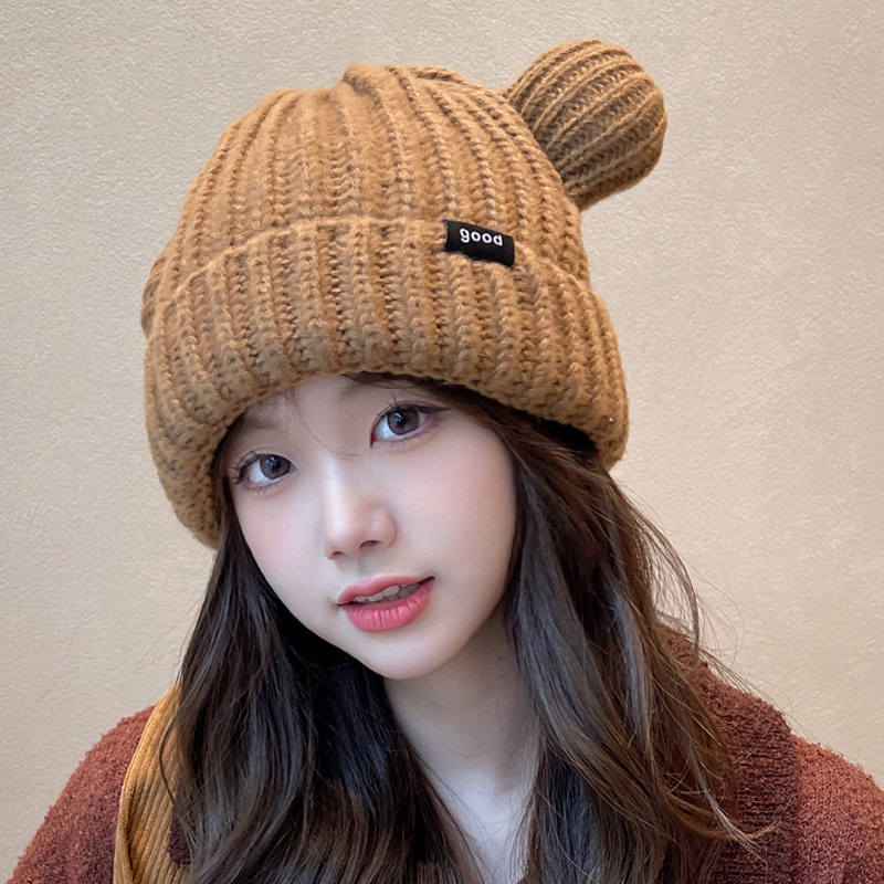 Mũ Len Nam Nữ Phối Tai Gấu Good Bear Xinh Xắn Ấm Áp P2399