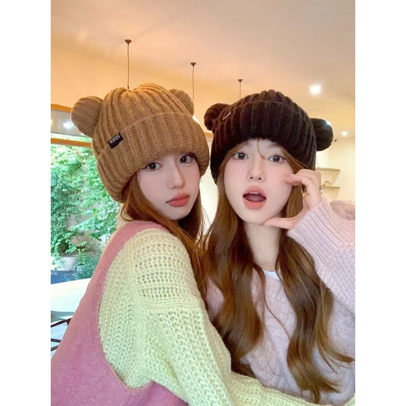 Mũ Len Nam Nữ Phối Tai Gấu Good Bear Xinh Xắn Ấm Áp P2399