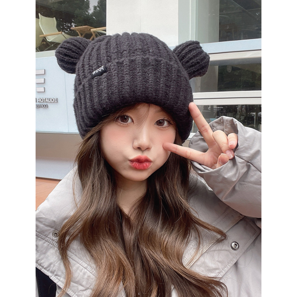 Mũ Len Nam Nữ Phối Tai Gấu Good Bear Xinh Xắn Ấm Áp P2399