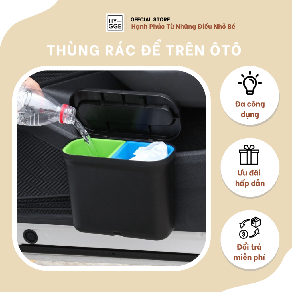 Thùng rác để trên ô tô 2 ngăn - ĐEN