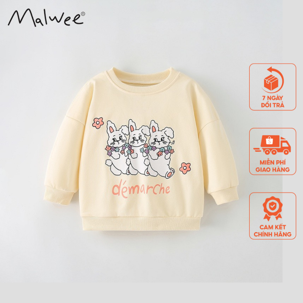 Áo nỉ da cá be thỏ múa Malwee thời trang trẻ em từ 2-7 tuổi MW8607