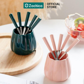 Bộ muỗng nĩa trái cây cán sứ cao cấp, phong cách Bắc Âu sang trọng Zochico