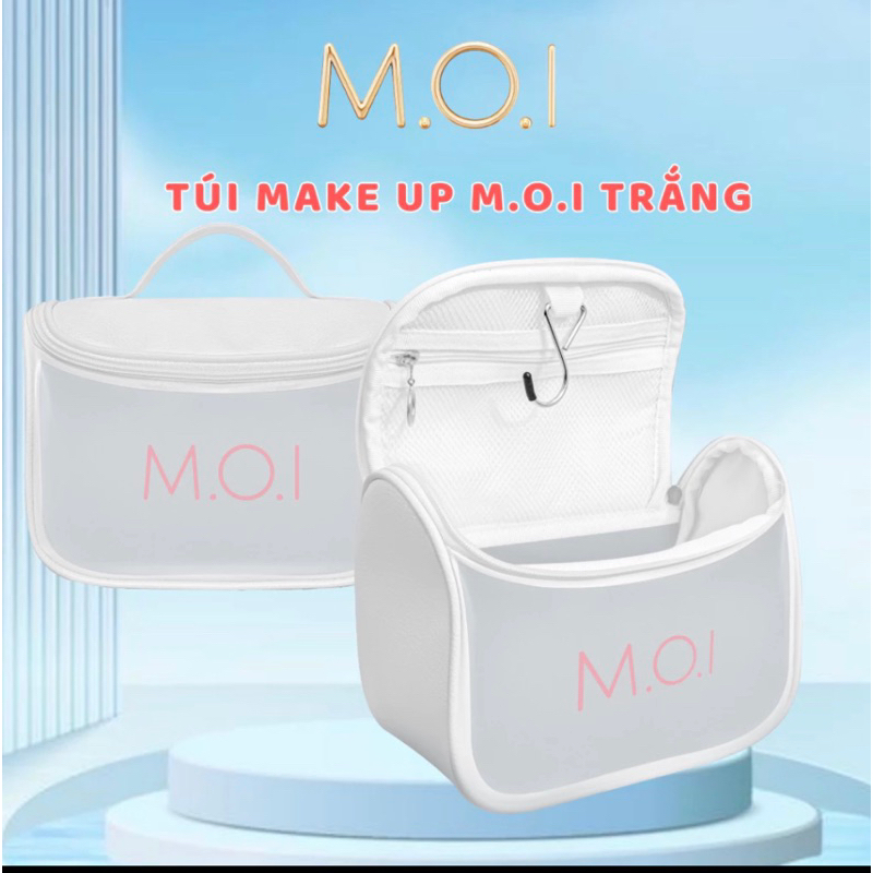 Túi Make Up M.O.I trắng đựng nhiều đồ có moc treo