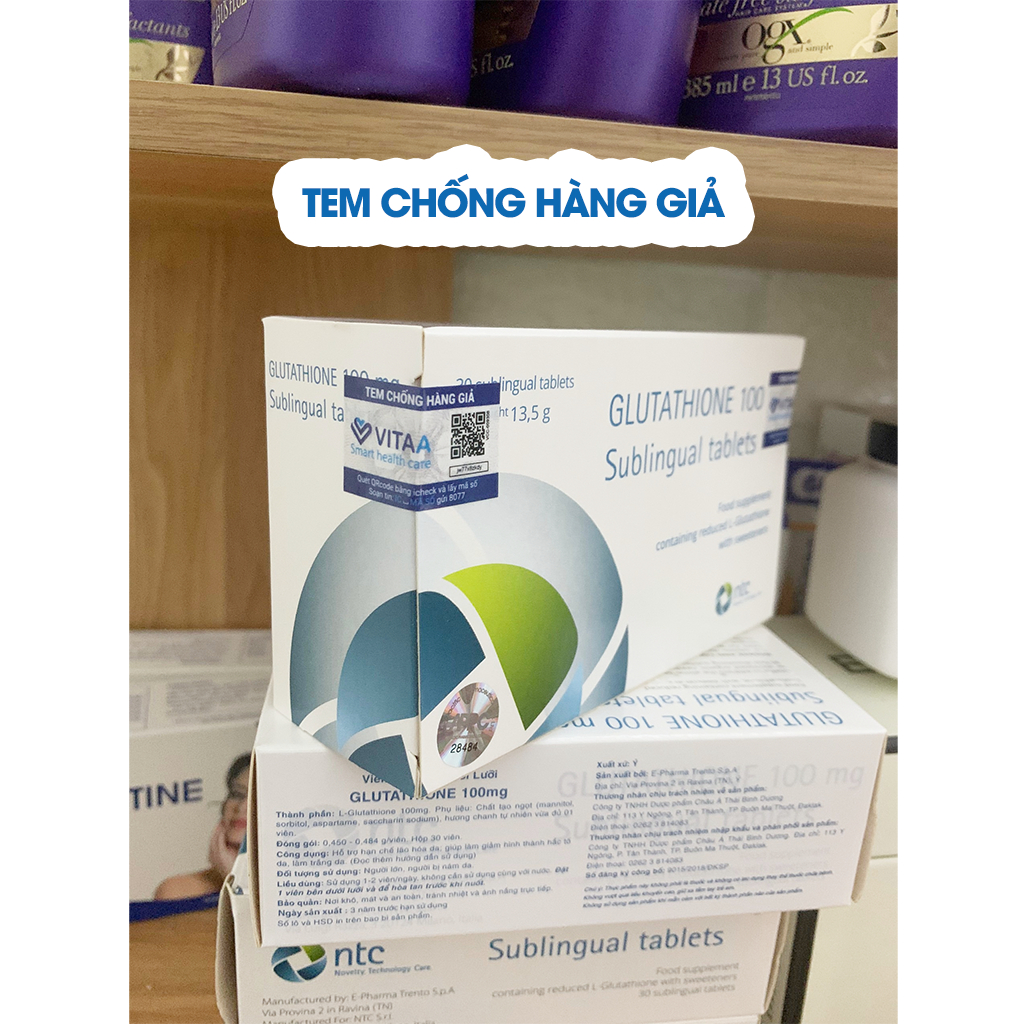 Viên ngậm trắng da Glutathione 100mg của Ý chính hãng, hộp 30 viên
