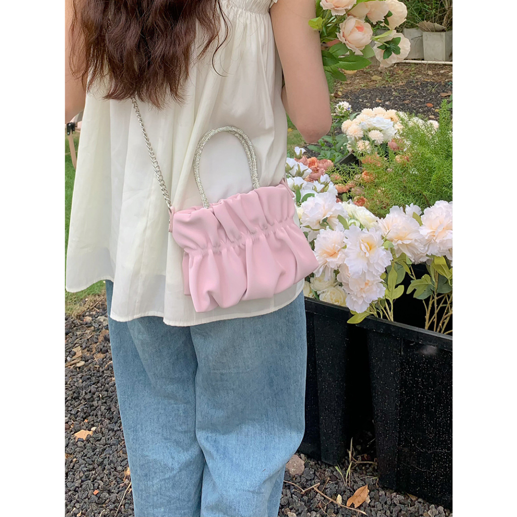 Túi Đeo Chéo Đính Đá Hình Đám Mây Bữa tiệc dành cho quý cô chuỗi đám mây xếp li