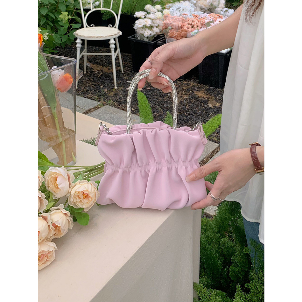 Túi Đeo Chéo Đính Đá Hình Đám Mây Bữa tiệc dành cho quý cô chuỗi đám mây xếp li