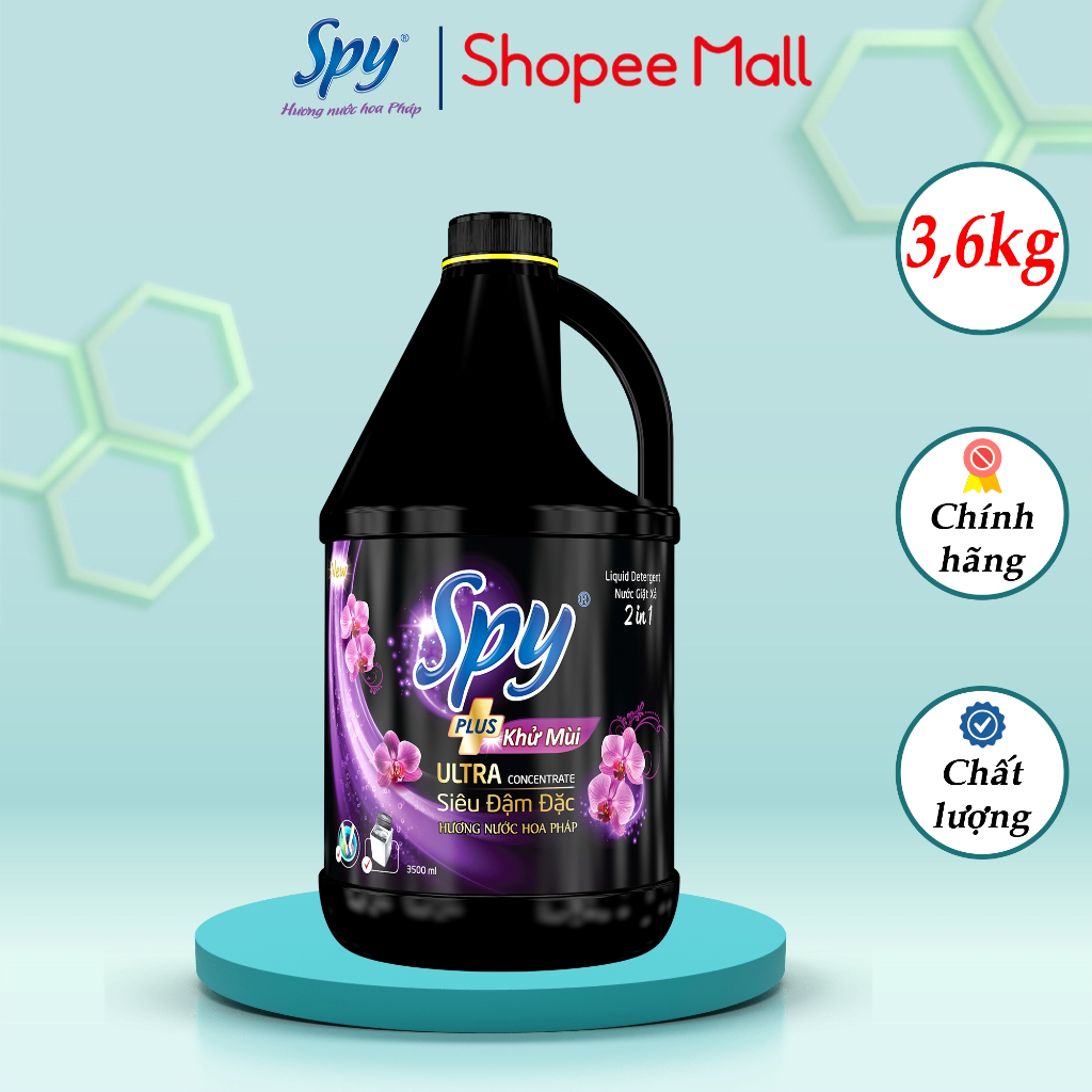 Nước giặt xả SPY Ultra Clean Plus can 3,6kg 2 trong 1 Sạch sâu Thơm lâu Diệt khuẩn